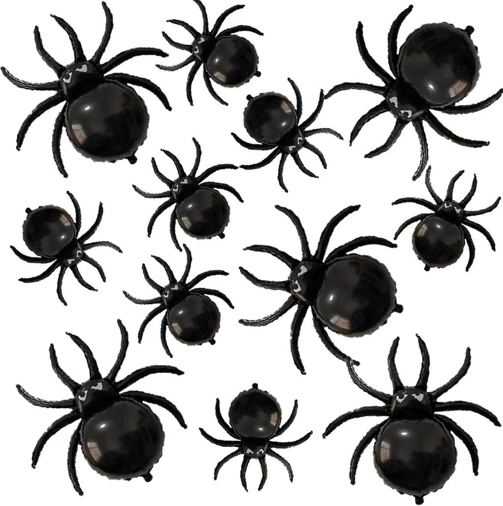 12PCS Halloween Black Spider Balloons - 33" Giant and 17.2" Small Spiders Foil Balloon for Halloween Decoration Day of Death New Year Birthday Spooky Party Supplier