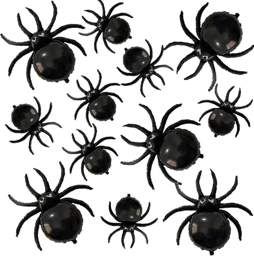12PCS Halloween Black Spider Balloons - 33" Giant and 17.2" Small Spiders Foil Balloon for Halloween Decoration Day of Death New Year Birthday Spooky Party Supplier