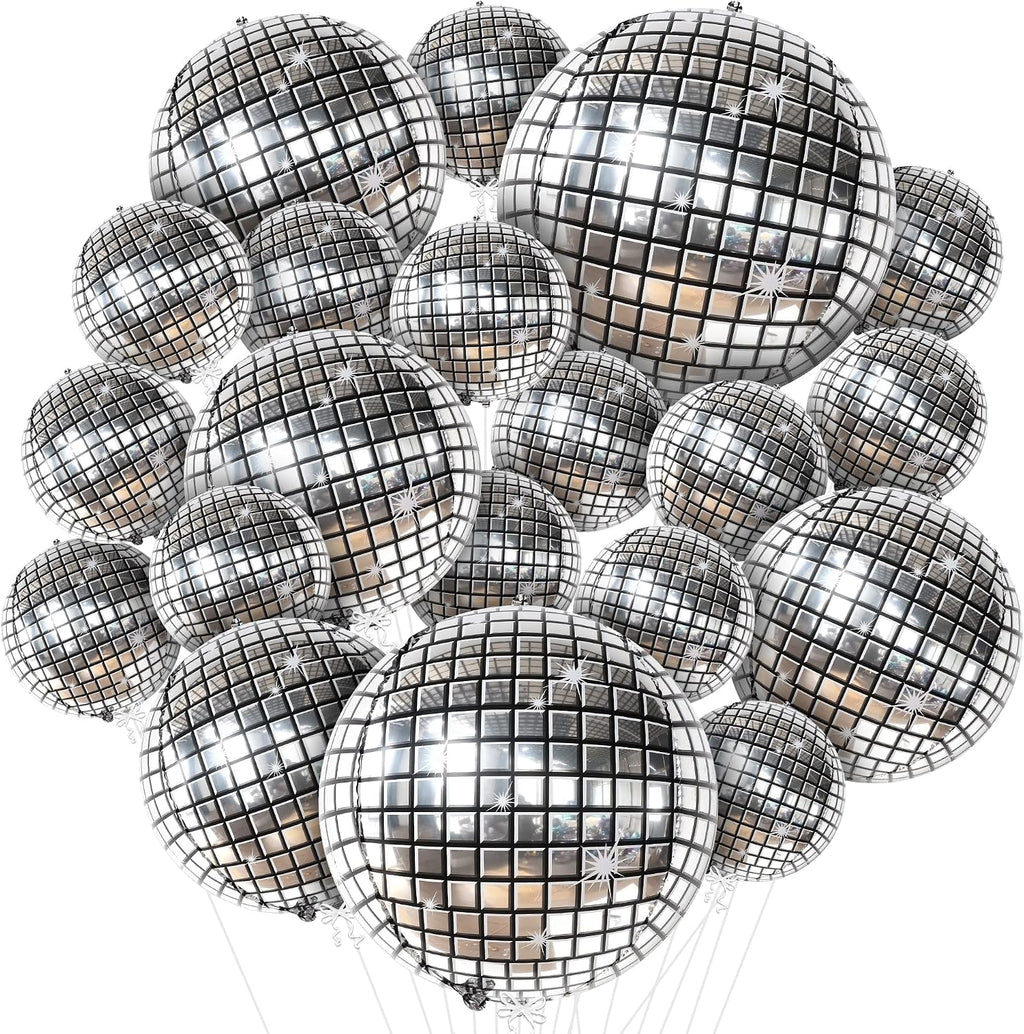 , Silver Disco Ball Balloons - 32 Inch, Pack of 20
