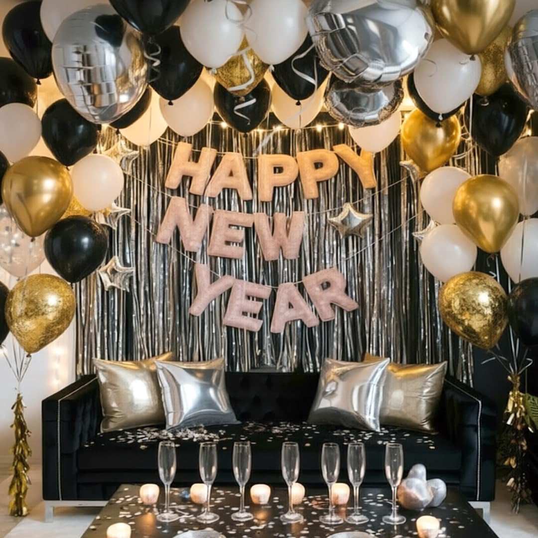Black and Gold Balloons,50Pcs 12 Inch Black White Gold Latex Party Balloons