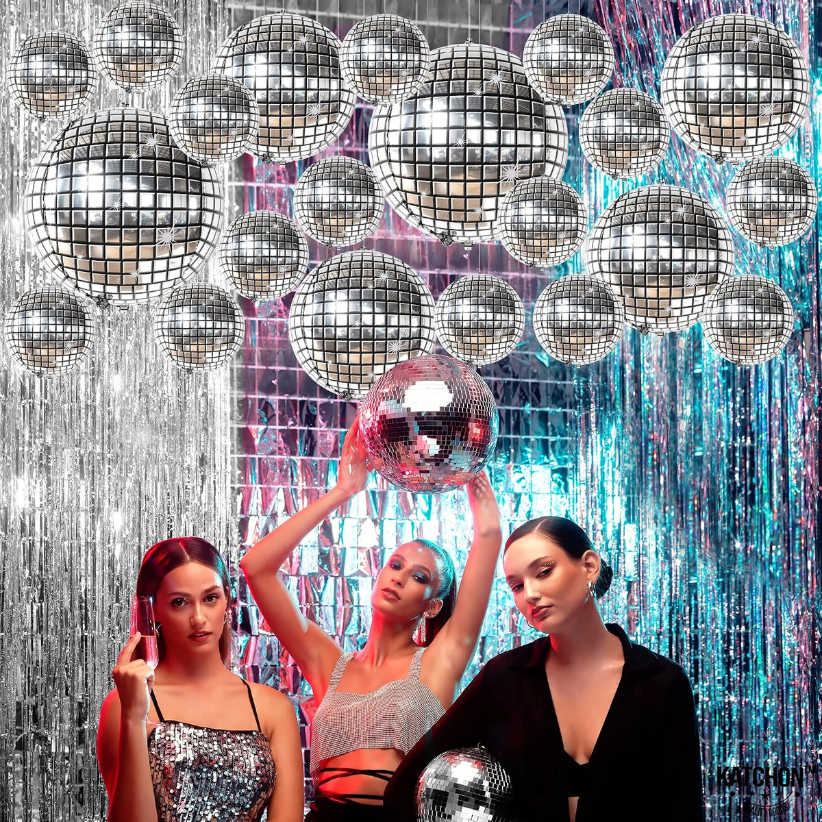 , Silver Disco Ball Balloons - 32 Inch, Pack of 20