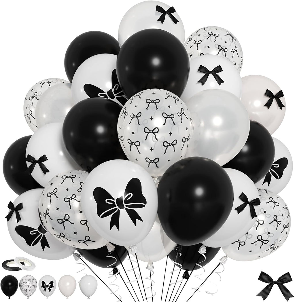 Black Bow Balloons 60PCS Printed Bow for Girls Birthday Bridal Shower Party