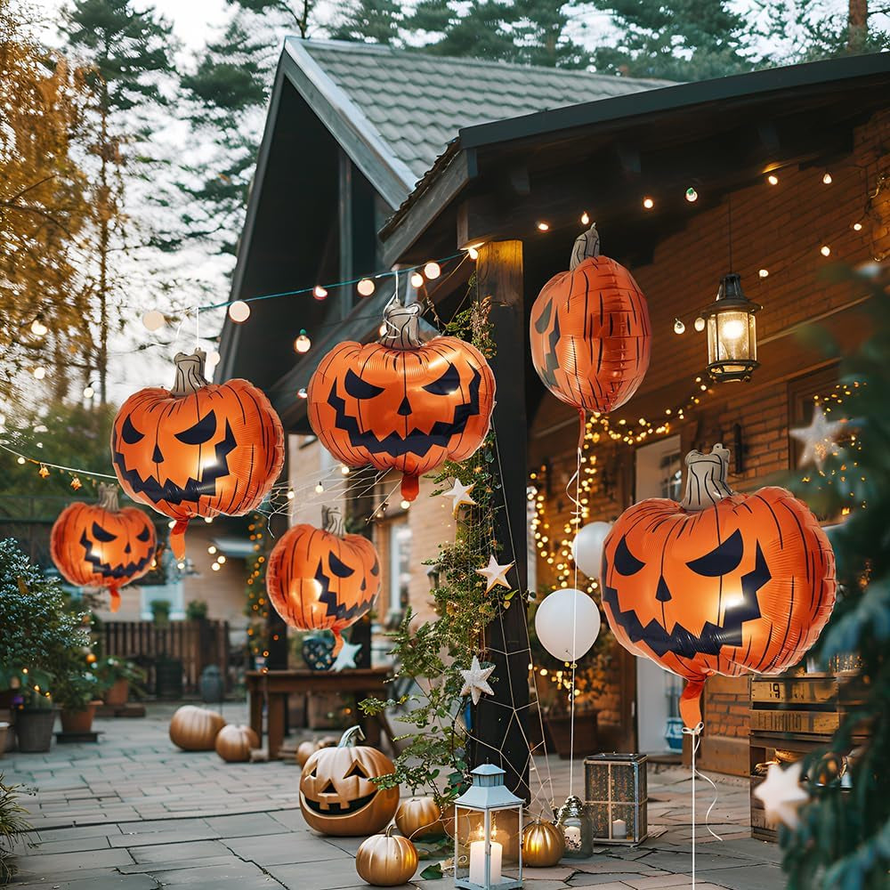 Halloween Scary Pumpkin Balloon Boo Spooky Balloon for Day of Death New Year Birthday Party Supplies, 6 Pack Cartoon Scary Pumpkin Foil Balloons Ghost Balloons Halloween Birthday Decoration