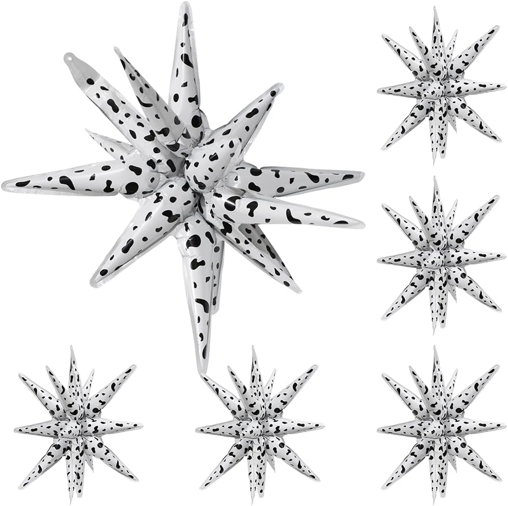4D Red Green Balloon New Year Merry Christmas Decoration One-Piece Explosion Star Party Supplies, 6 Pack 22'' 14 Point Spike Star Cone Balloon Fireworks Balloons for Birthday Disco Casino Movie Night