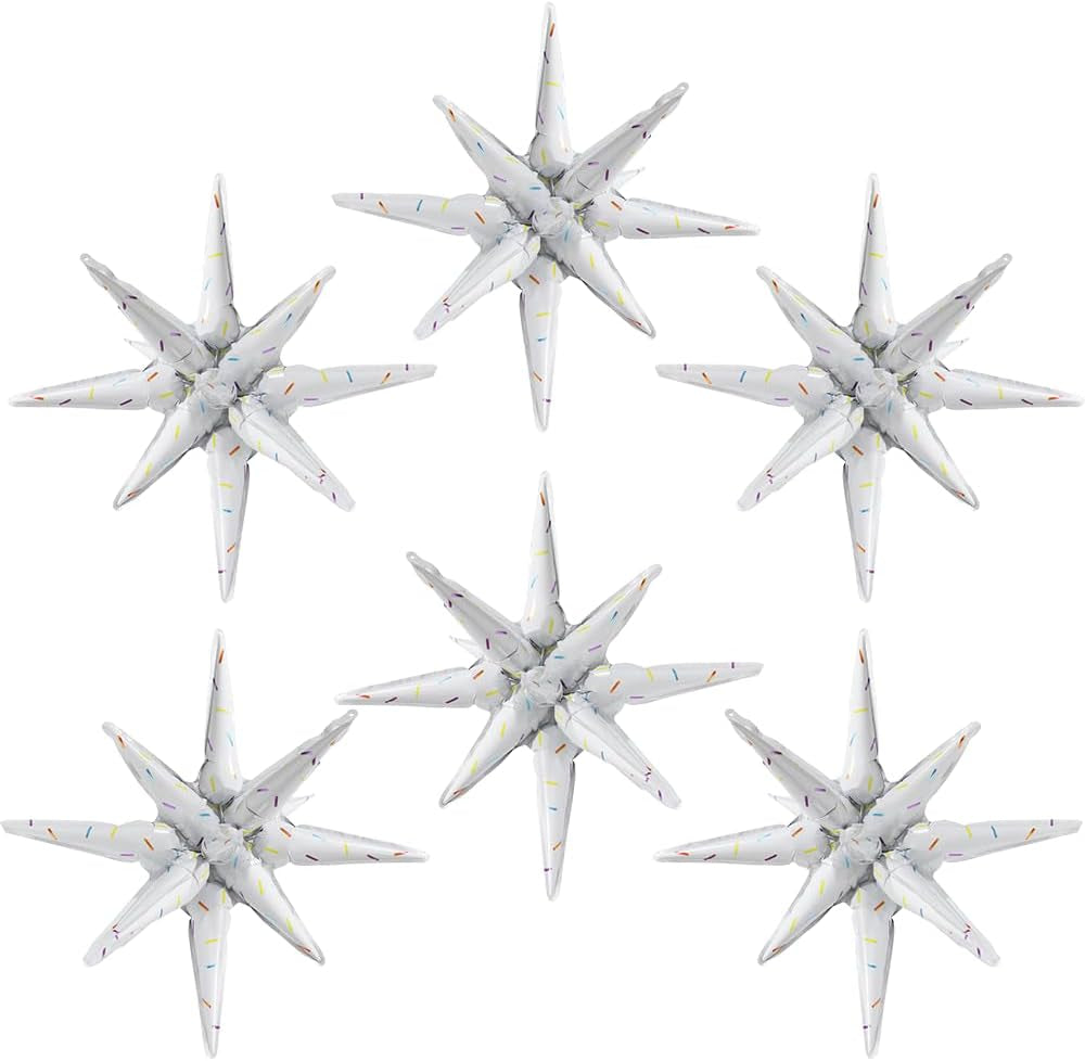 4D Red Green Balloon New Year Merry Christmas Decoration One-Piece Explosion Star Party Supplies, 6 Pack 22'' 14 Point Spike Star Cone Balloon Fireworks Balloons for Birthday Disco Casino Movie Night