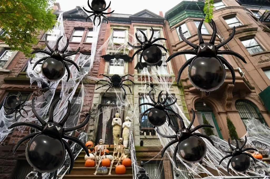 12PCS Halloween Black Spider Balloons - 33" Giant and 17.2" Small Spiders Foil Balloon for Halloween Decoration Day of Death New Year Birthday Spooky Party Supplier