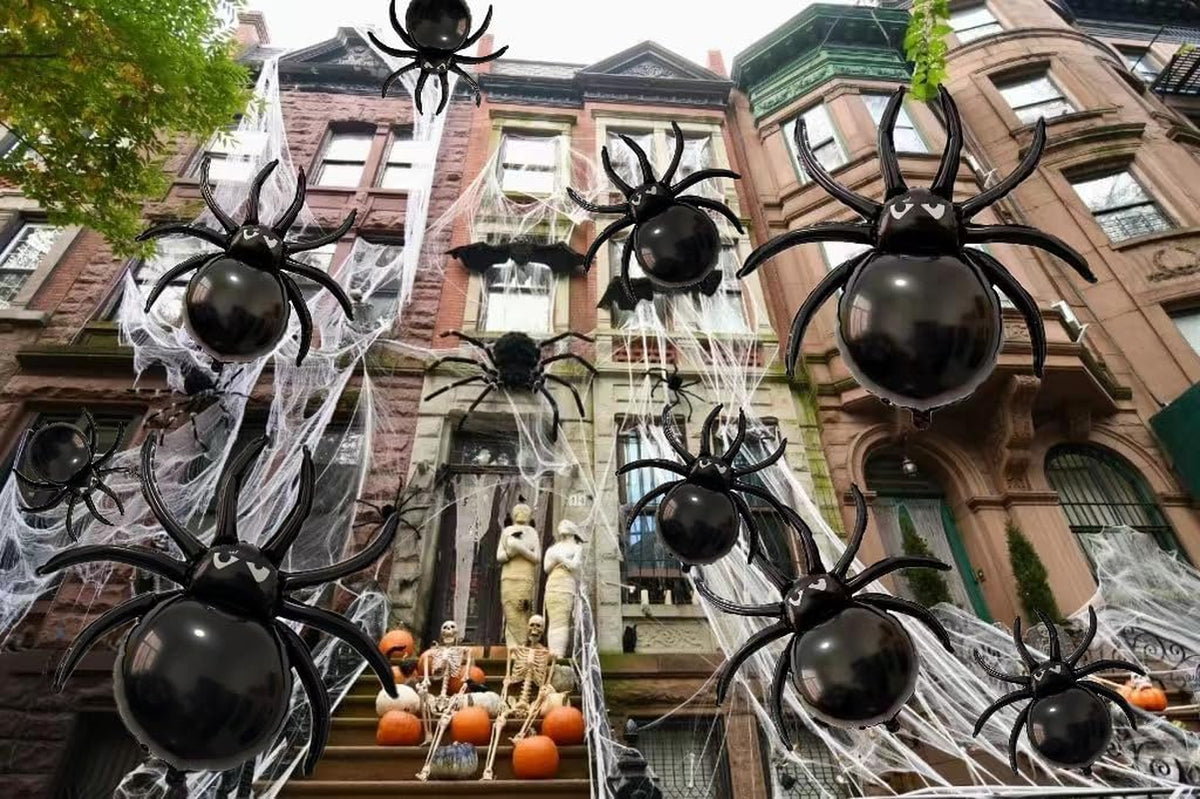 12PCS Halloween Black Spider Balloons - 33" Giant and 17.2" Small Spiders Foil Balloon for Halloween Decoration Day of Death New Year Birthday Spooky Party Supplier