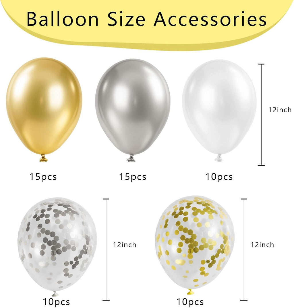Gender Reveal 60 Pcs Balloons for Birthday Party，12 Inch Gold and Silver Latex Metallic Balloons 12 Inch Gold and Silver Confetti Balloons for Birthday Party Wedding Anniversary