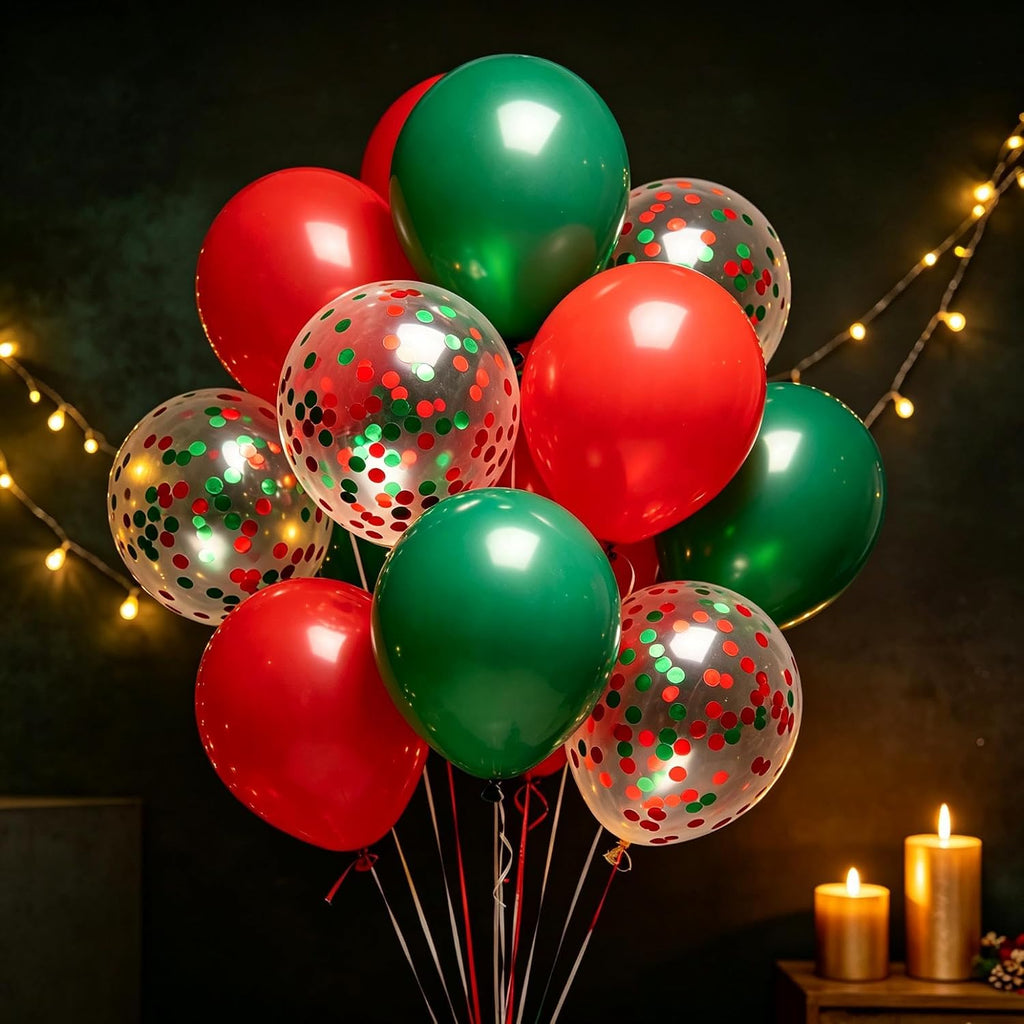 Red and Dark Green Balloons, 50Pcs 12In Christmas Party Balloons