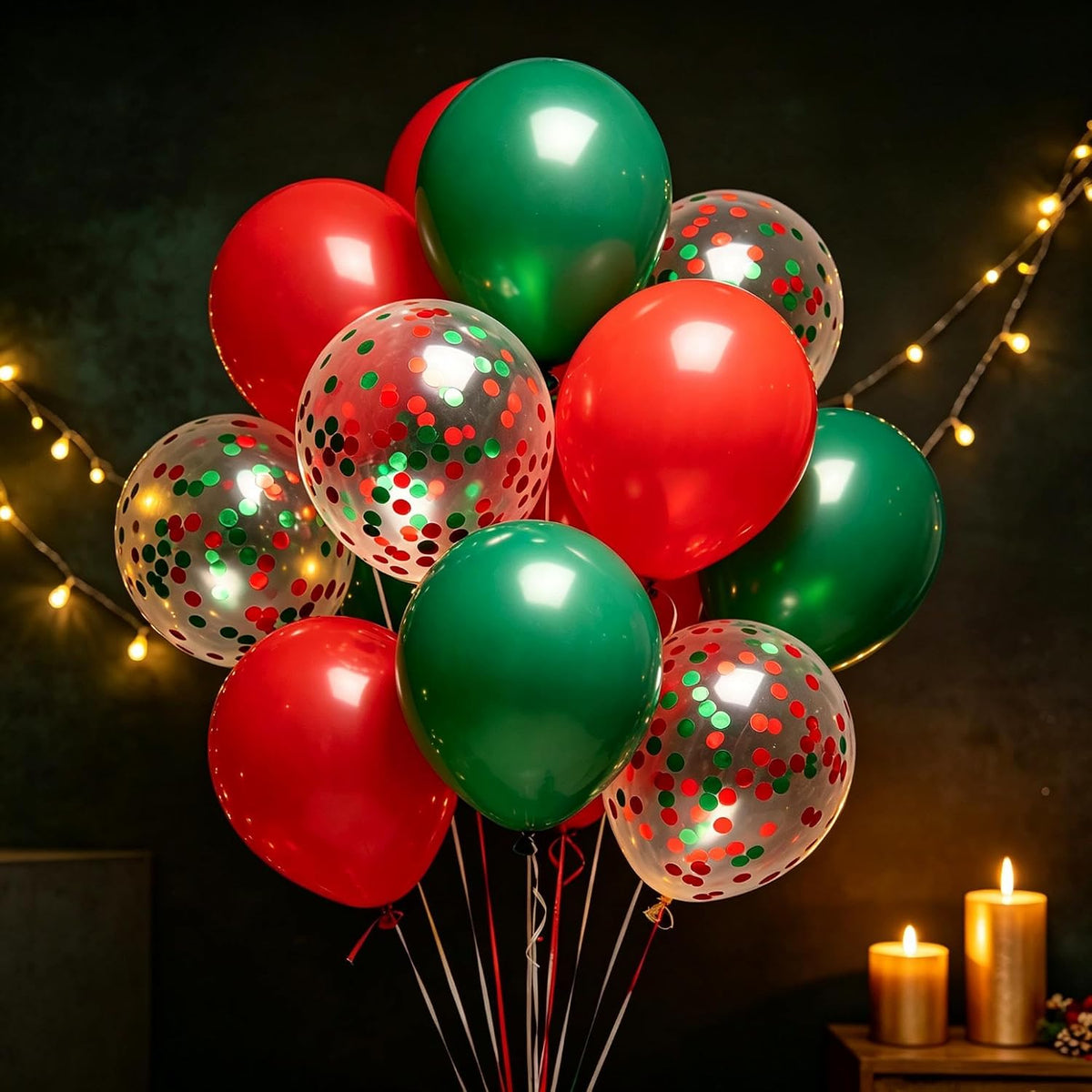 Red and Dark Green Balloons, 50Pcs 12In Christmas Party Balloons