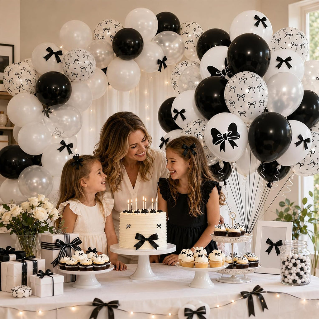 Black Bow Balloons 60PCS Printed Bow for Girls Birthday Bridal Shower Party