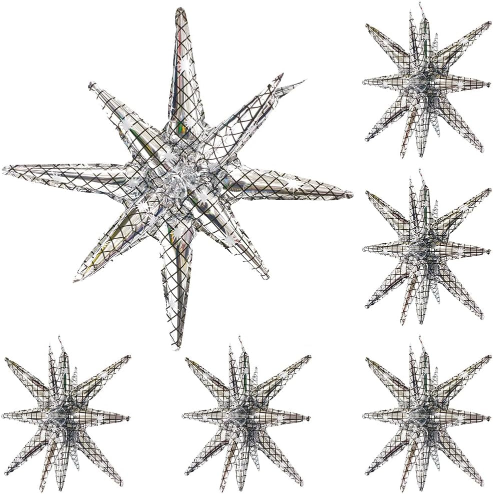 4D Red Green Balloon New Year Merry Christmas Decoration One-Piece Explosion Star Party Supplies, 6 Pack 22'' 14 Point Spike Star Cone Balloon Fireworks Balloons for Birthday Disco Casino Movie Night