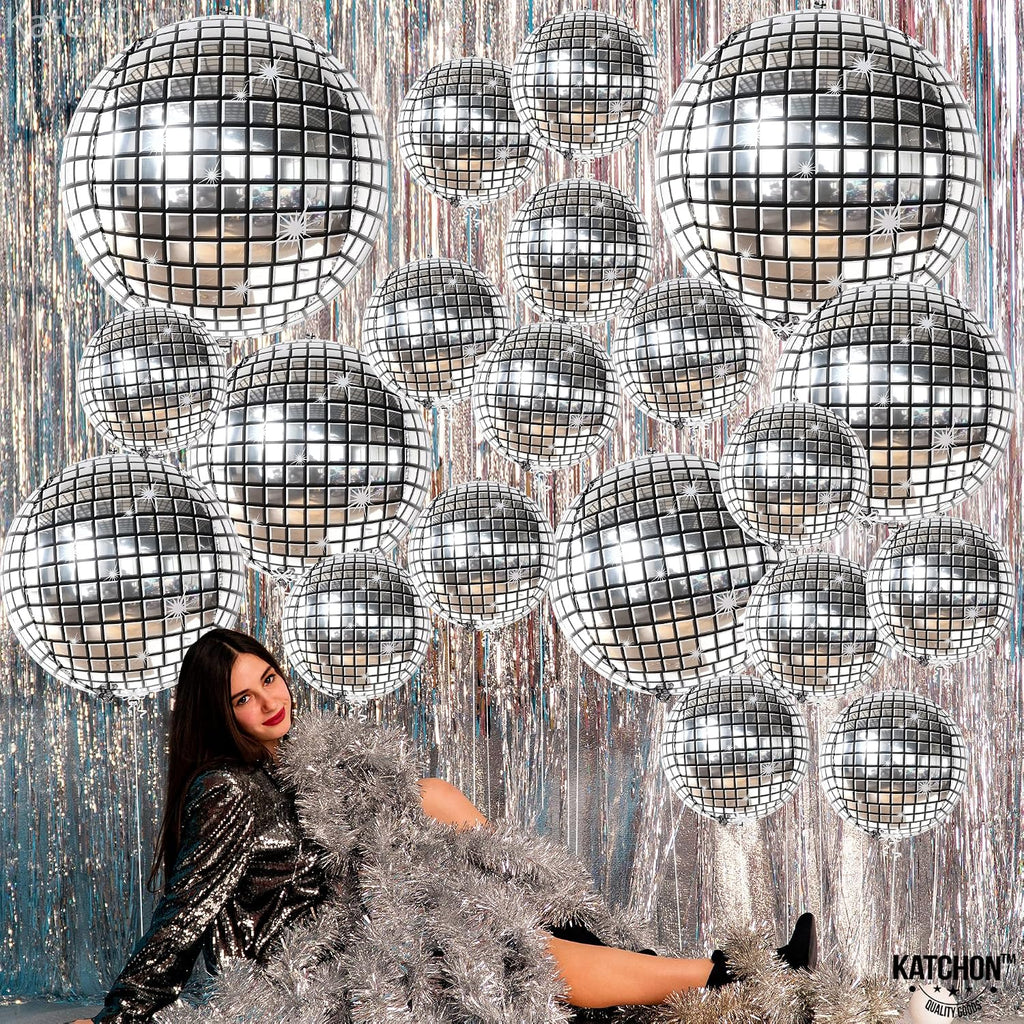 , Silver Disco Ball Balloons - 32 Inch, Pack of 20