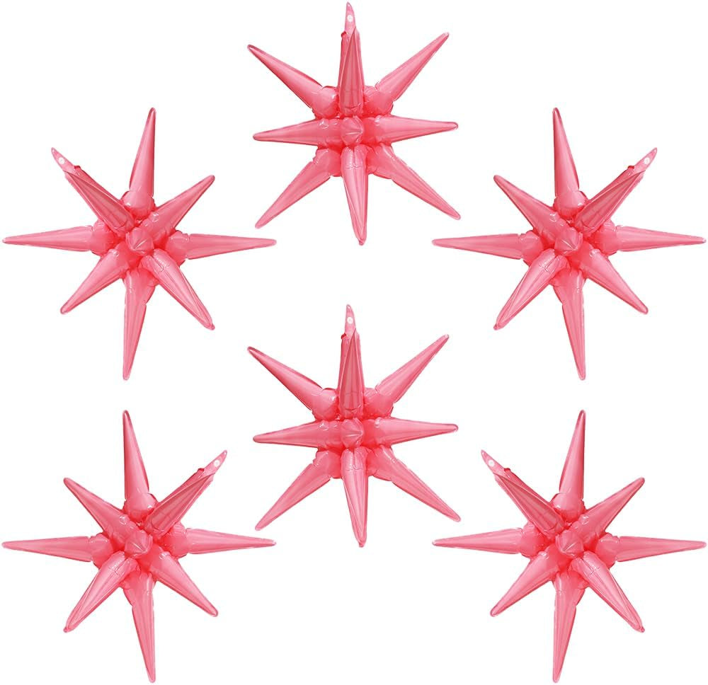 4D Red Green Balloon New Year Merry Christmas Decoration One-Piece Explosion Star Party Supplies, 6 Pack 22'' 14 Point Spike Star Cone Balloon Fireworks Balloons for Birthday Disco Casino Movie Night