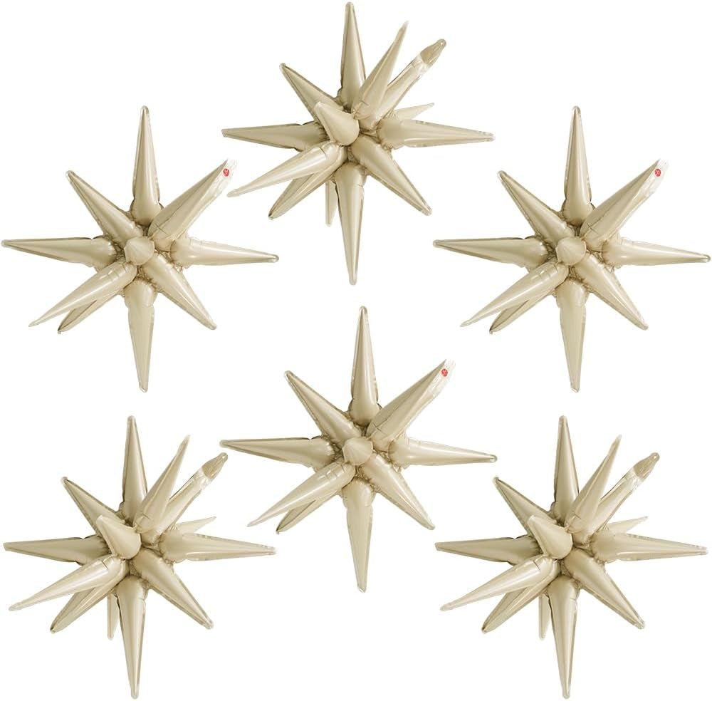 4D Red Green Balloon New Year Merry Christmas Decoration One-Piece Explosion Star Party Supplies, 6 Pack 22'' 14 Point Spike Star Cone Balloon Fireworks Balloons for Birthday Disco Casino Movie Night