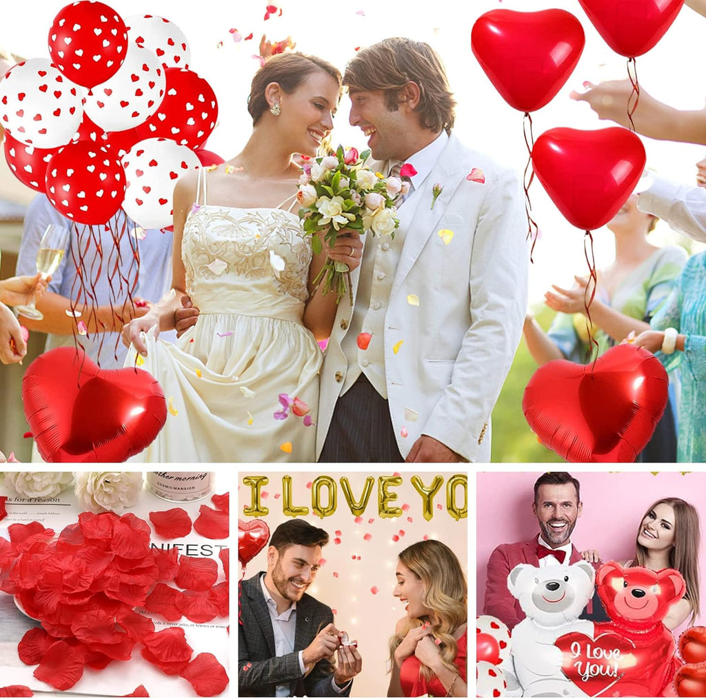 1062Pcs Valentine'S Day Balloons Decoration Set, 1000 Red Rose Leaves, Love Heart Balloons, Love Bear Balloons, I Love You Balloons, Red Heart Balloons, Romantic Decor for Wedding Anniversary