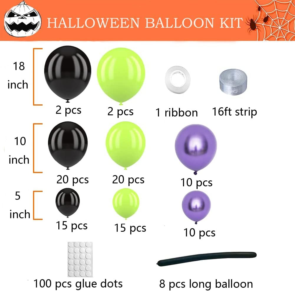 Halloween Balloon Garland Arch Kit with Black Green Metallic Purple Balloons Spider Balloons for Halloween Theme Party Background Classroom Decorations Party Supply