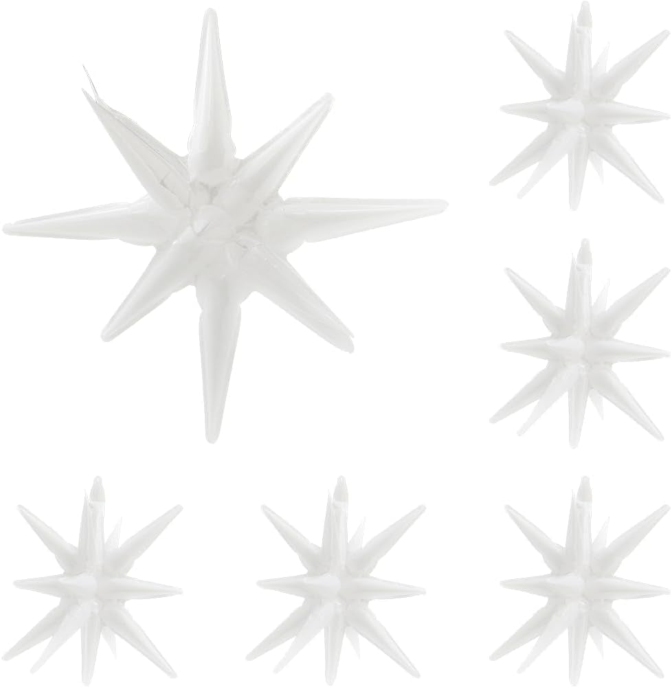 4D Red Green Balloon New Year Merry Christmas Decoration One-Piece Explosion Star Party Supplies, 6 Pack 22'' 14 Point Spike Star Cone Balloon Fireworks Balloons for Birthday Disco Casino Movie Night