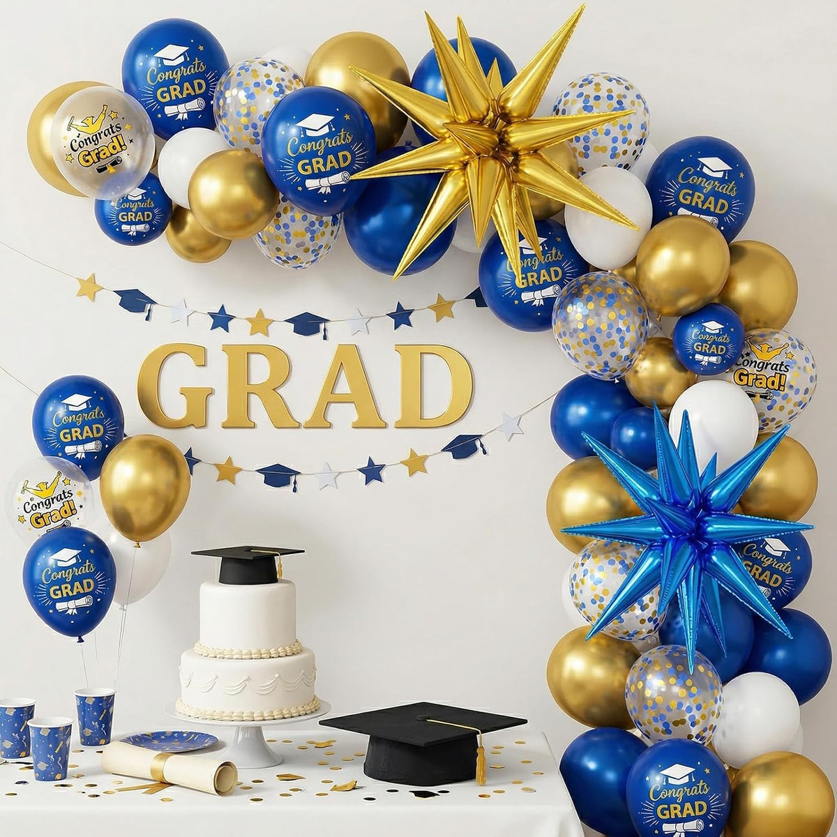 Graduation Balloons, Blue Gold Star Balloons for Class of 2026 Grad Party