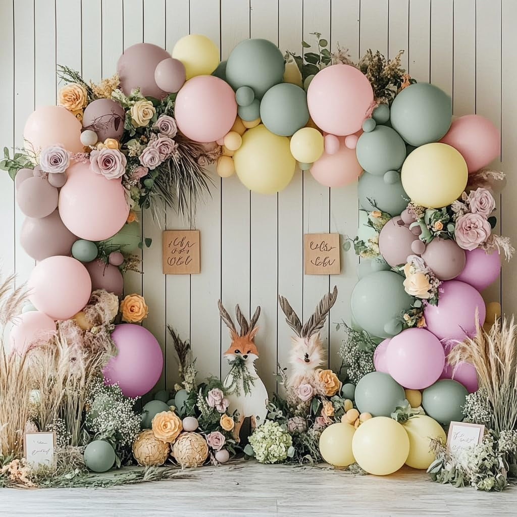 Double Stuffed Dusty Green Pink Yellow Balloon Garland Kit