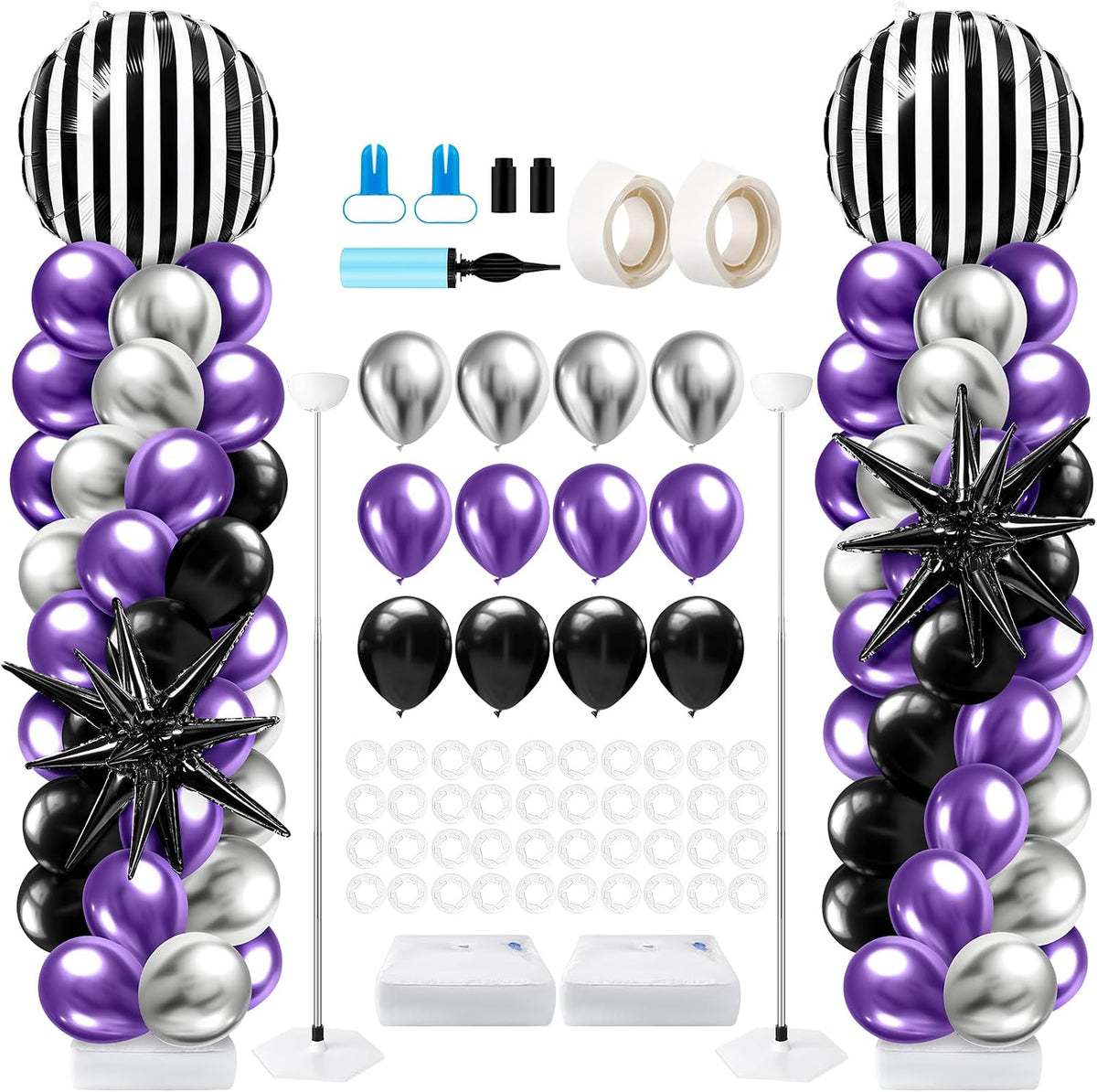 2 Set Valentines Day Balloon Column Stand Kit with 2 Candy Pastel Heart Love Foil Balloons, Valentines Day Arch Garland Stands for Valentine'S Wedding Anniversary Party Supplies Decoration