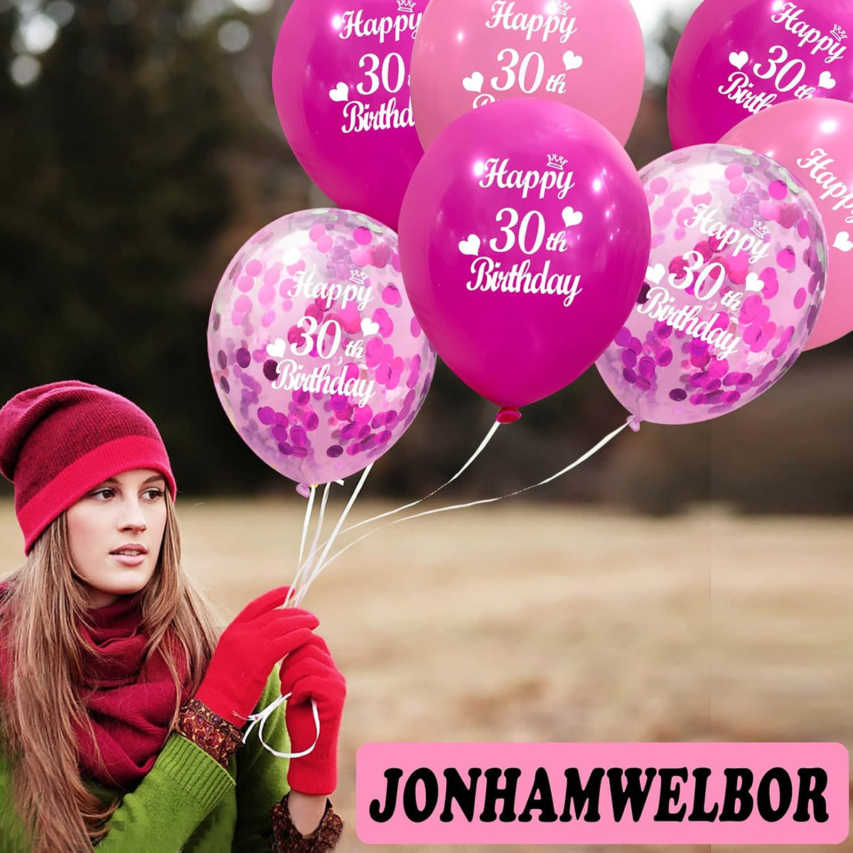 Happy 30Th Birthday Balloon (30Pcs 12Inch) Hot Pink and Pink Latex Inflatable Confetti Anniversary Party Helium Balloons Decorations Supplies for 30 Year Old Women,Her,Daughter,Sister