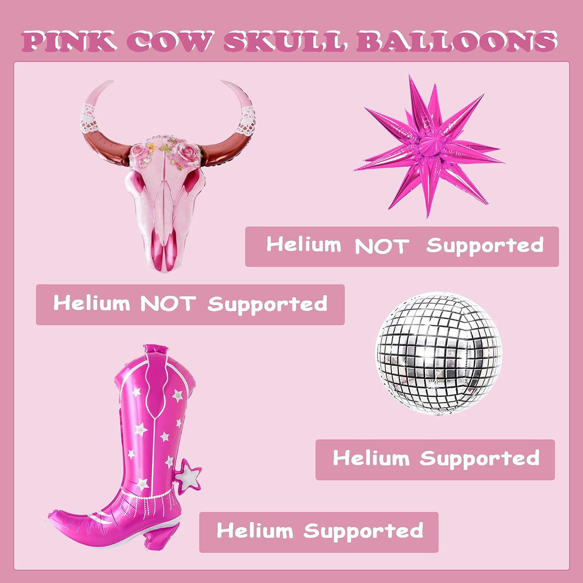 Pink Long Horn Cow Skull Boots Disco Ball Balloons Western Cowgirl My First Rodeo Last Rodeo Bachelorette Themed Longhorn Head Party Balloons Wall Decor Baby Shower Birthday Party Decorations for Girl