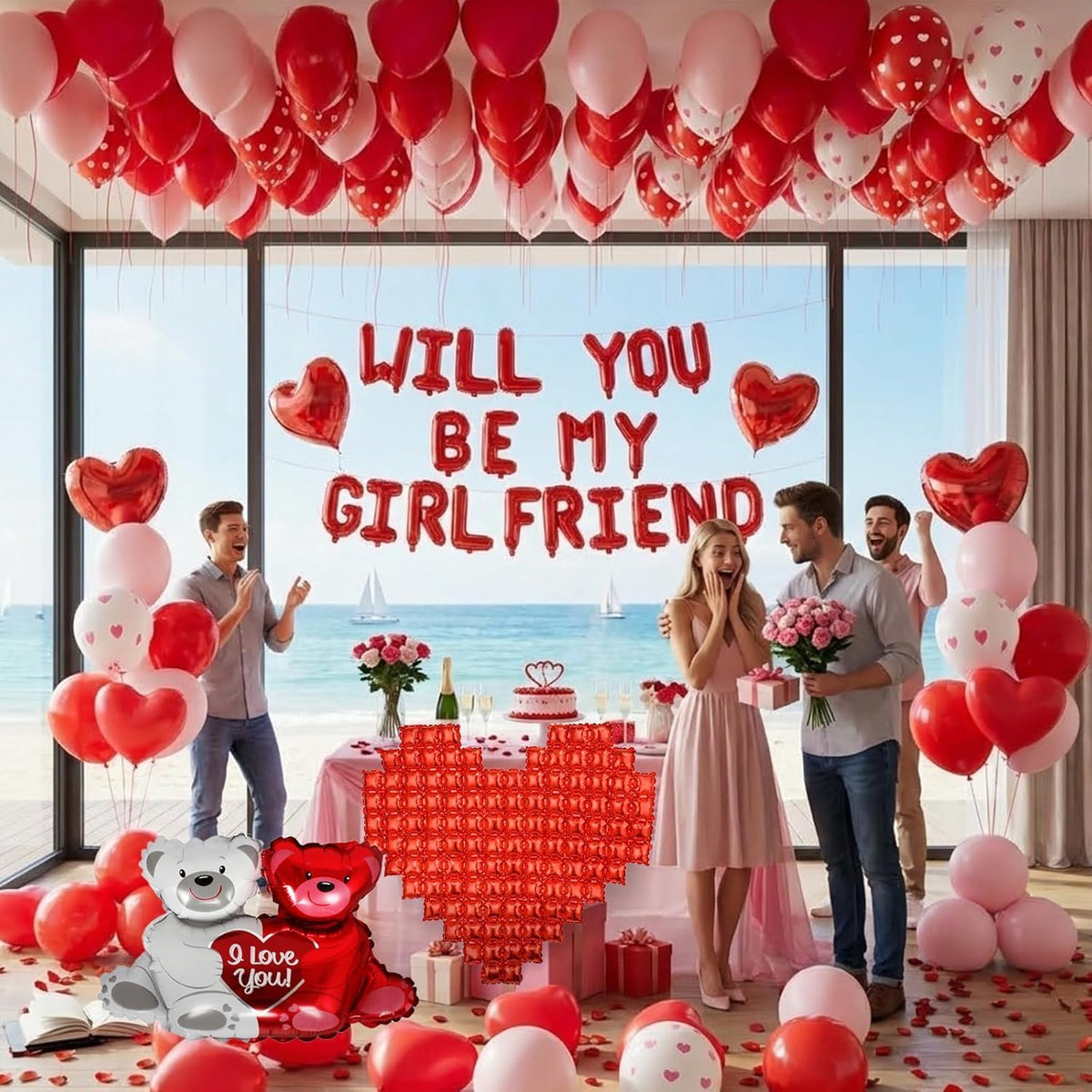 Red Will You Be My Girlfriend Balloons Set, Valentine'S Day Proposal Decor