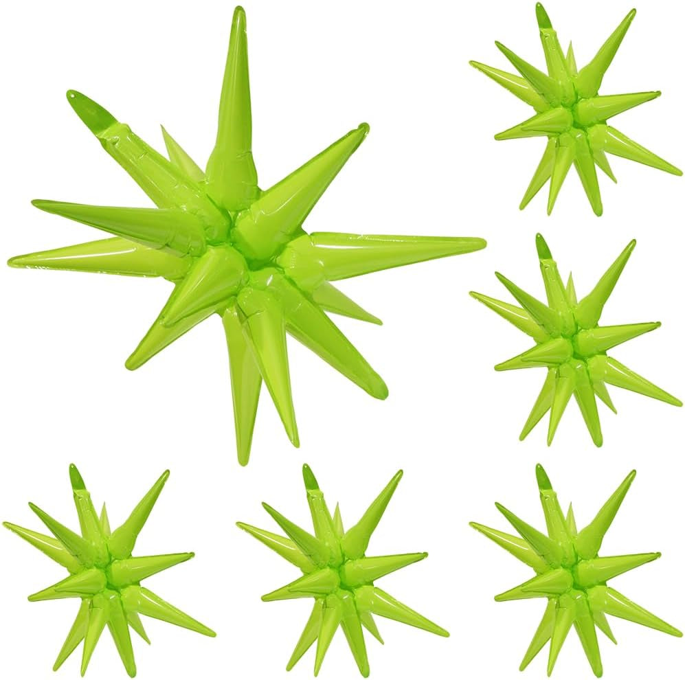 4D Red Green Balloon New Year Merry Christmas Decoration One-Piece Explosion Star Party Supplies, 6 Pack 22'' 14 Point Spike Star Cone Balloon Fireworks Balloons for Birthday Disco Casino Movie Night