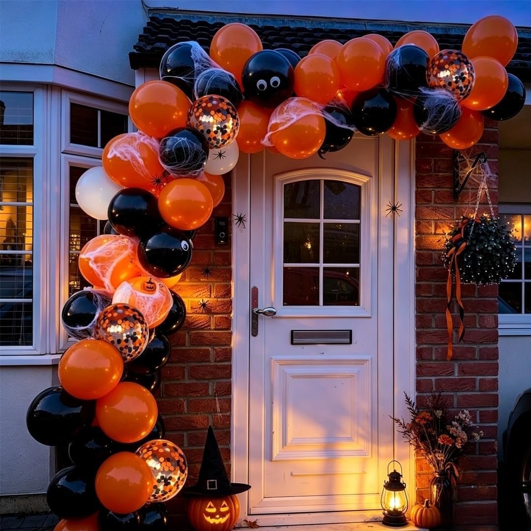 Halloween Balloons Black Orange Balloons Set, 50Pcs 12Inch Black White Orange Confetti Latex Balloon Halloween Balloon for Celebration Party Bar Anniversary Graduation Decoration