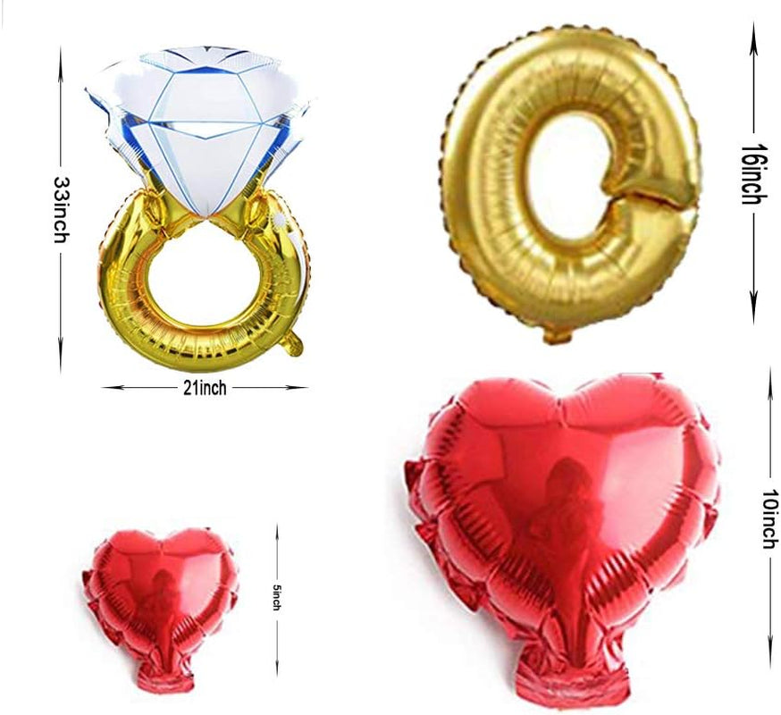 Will You Marry Me Letter Balloons Banner, 16Inch Gold Letter Foil Balloons Red Heart Mylar Balloons for Love Wedding Party Decorations